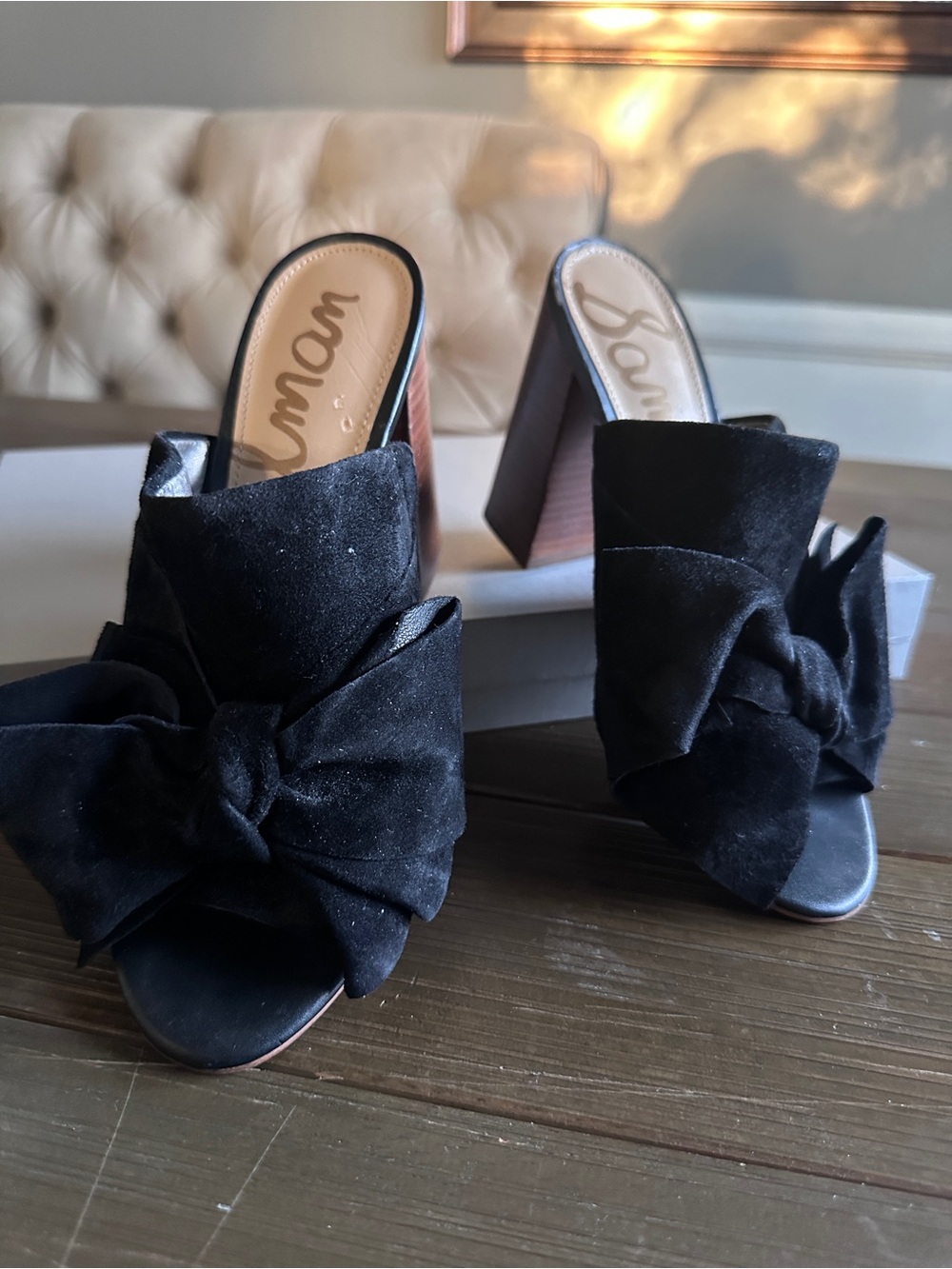 Black Sam Edelman Yumi Suede Leather Sandals Mules size 6